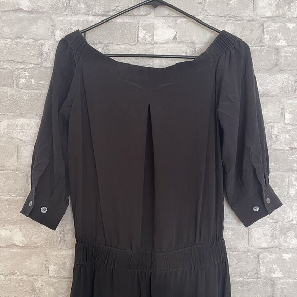 Theory Silk Jumpsuit Puff Sleeve Wide Leg Off The Shoulder Charcoal Women's Sz 4 - Picture 7 of 11
